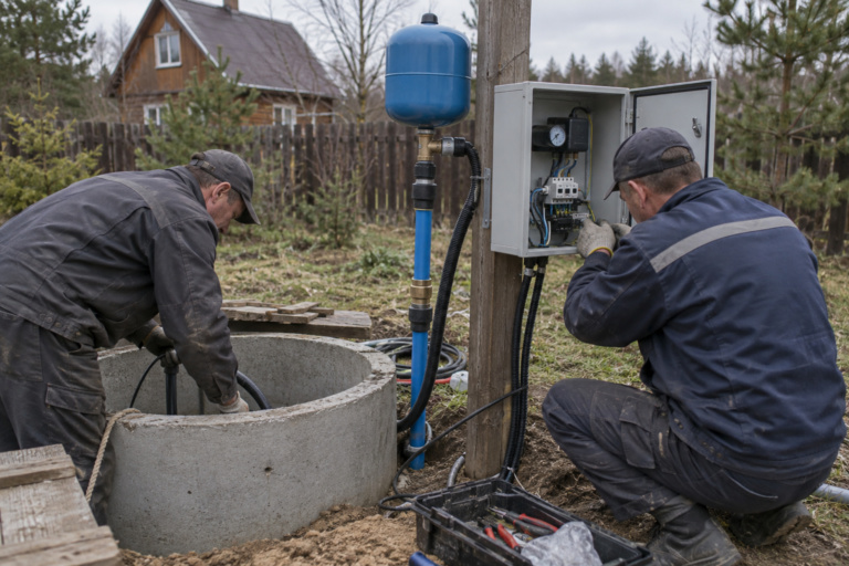 Блок автоматики насоса и реле давления у колодца